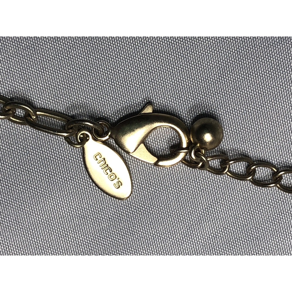 Signed CHICO'S Gold tone Rhinestones Double Side Pendant on 20" Chain Necklace - Picture 8 of 9
